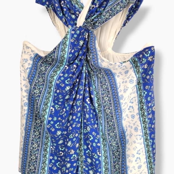 SAGE THE LABEL Yemya Floral Cutout Twist Front Midi Dress Blue - Picture 3 of 16